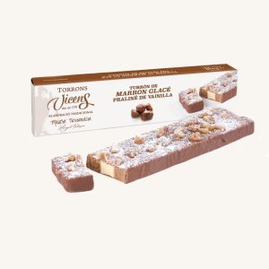 Torrons Vicens Torrone Artigianale Marron Glacé (turrón / torró) con Pralina alla Vaniglia, astuccio